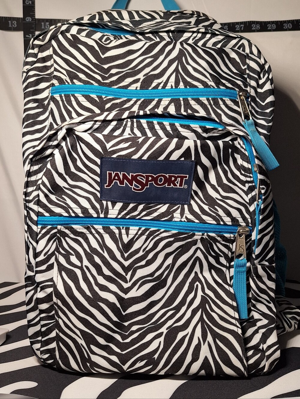 Jansport Backpack, Zebra Stripes, Black & White w/Blue Accents